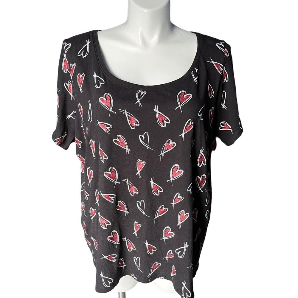 Lane Bryant black cotton red glitter heart t-shirt size 26 28